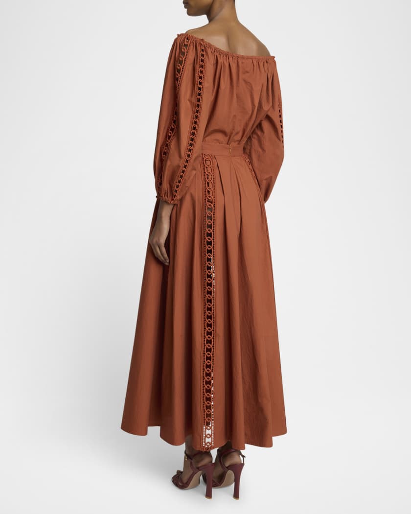 Macrame-Inset Cotton Midi Skirt
