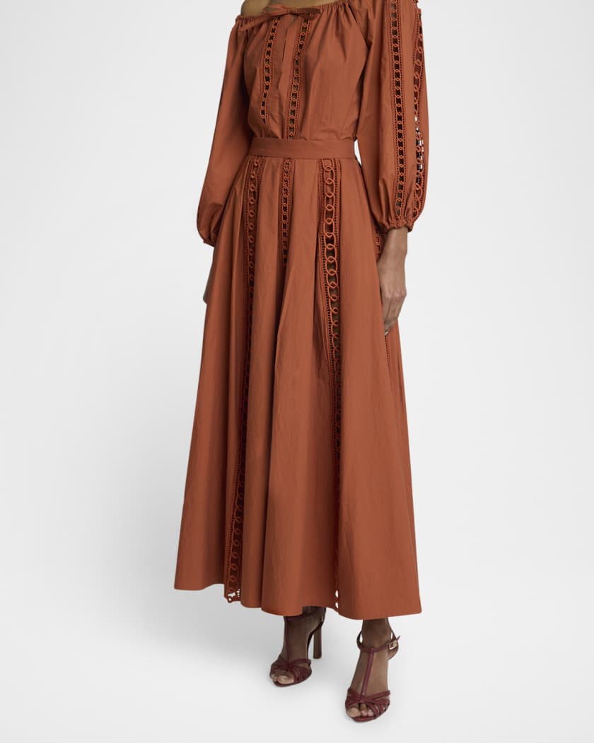 Macrame-Inset Cotton Midi Skirt
