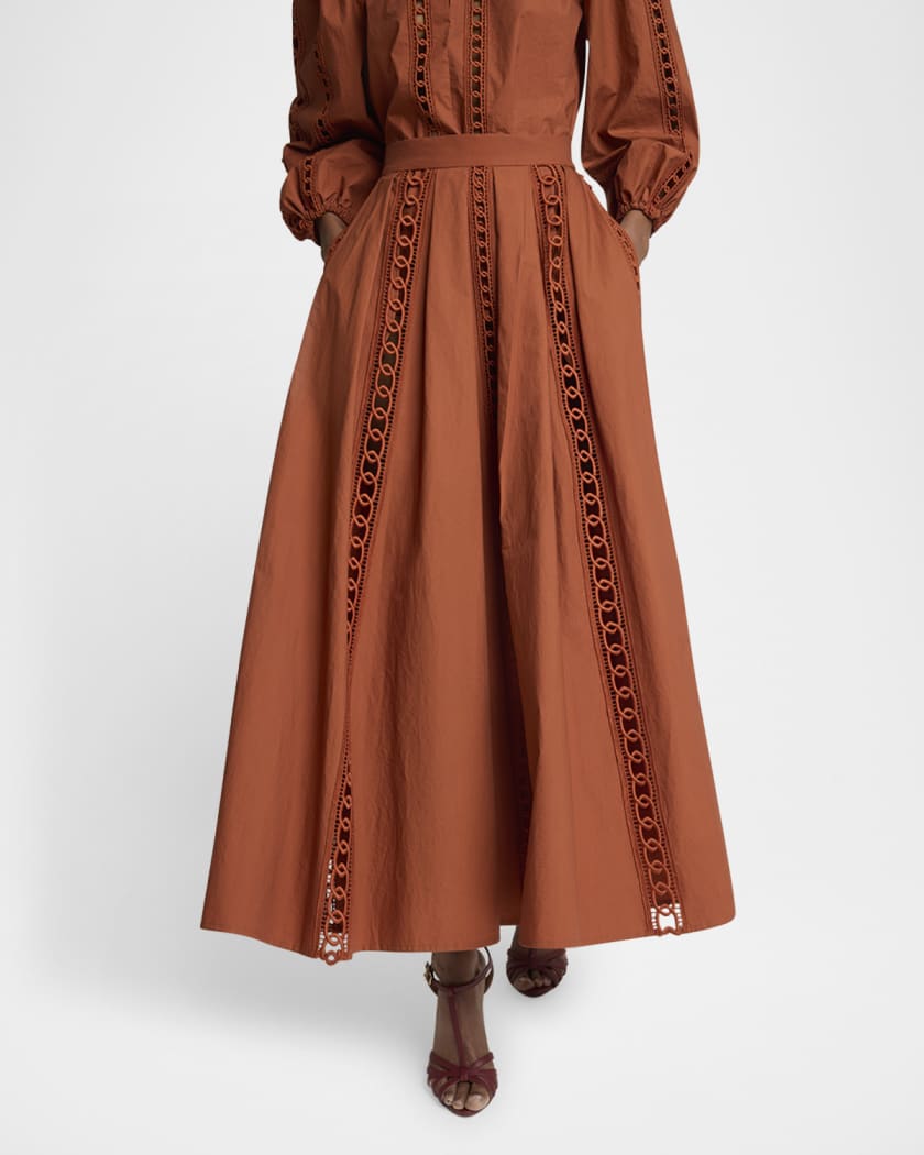Macrame-Inset Cotton Midi Skirt