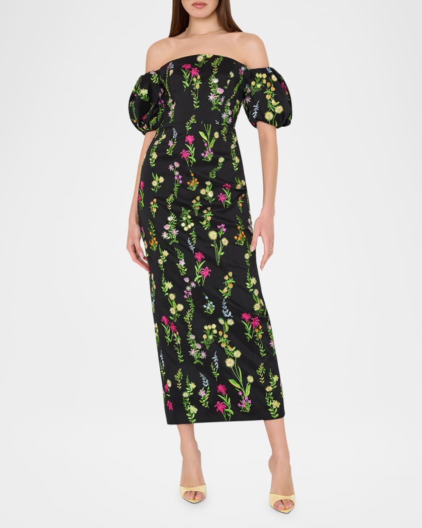 Nira Off-Shoulder Embroidered Midi Dress