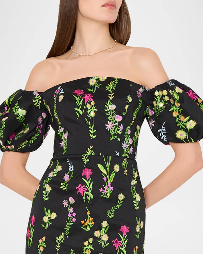 Nira Off-Shoulder Embroidered Midi Dress