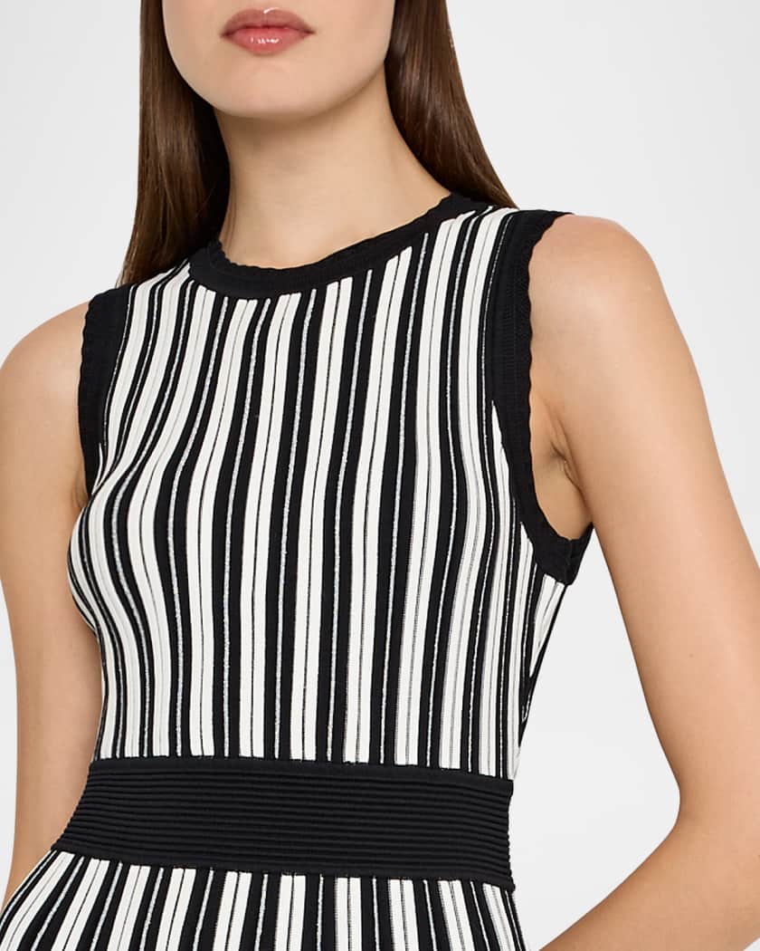 Pleated Striped Knit Midi Dress