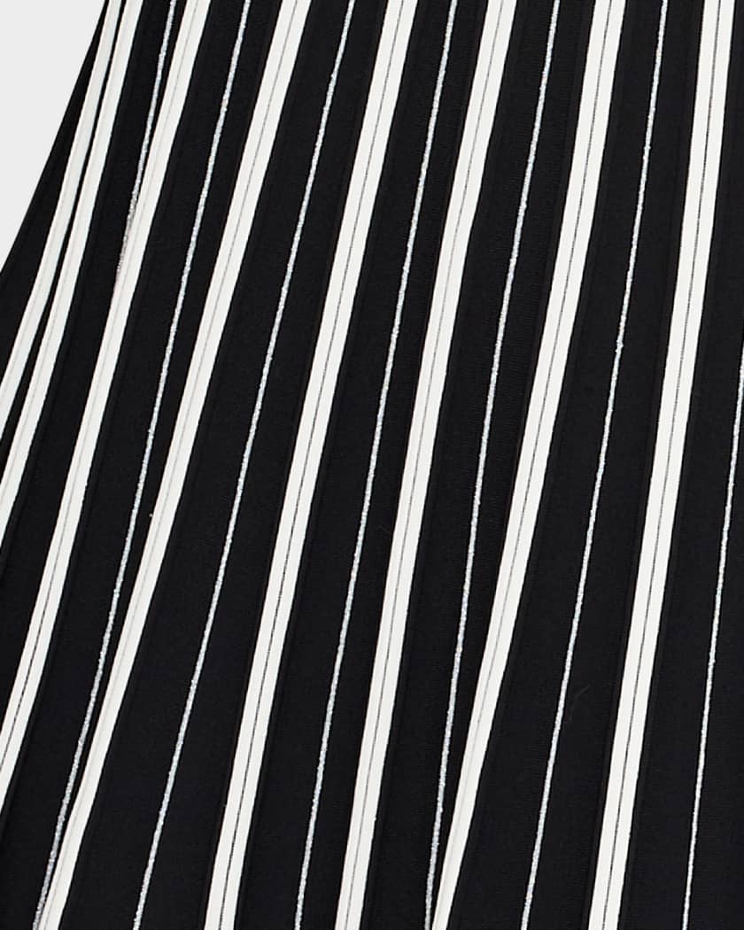 Pleated Striped Knit Midi Dress