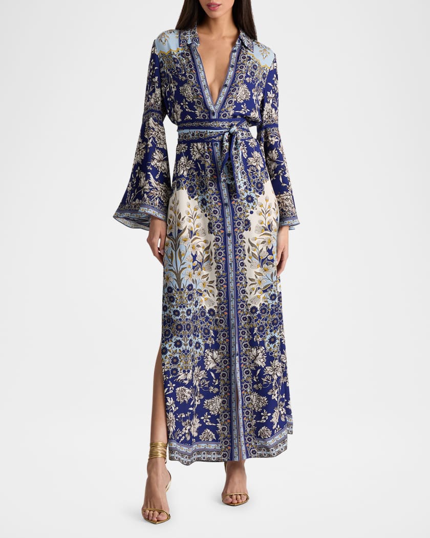 ALICE+OLIVIA ペイズリー柄デニム マキシワンピース CHASSIDY Chassidy Denim Shirt Dress In Laser Paisley | Alice + Olivia