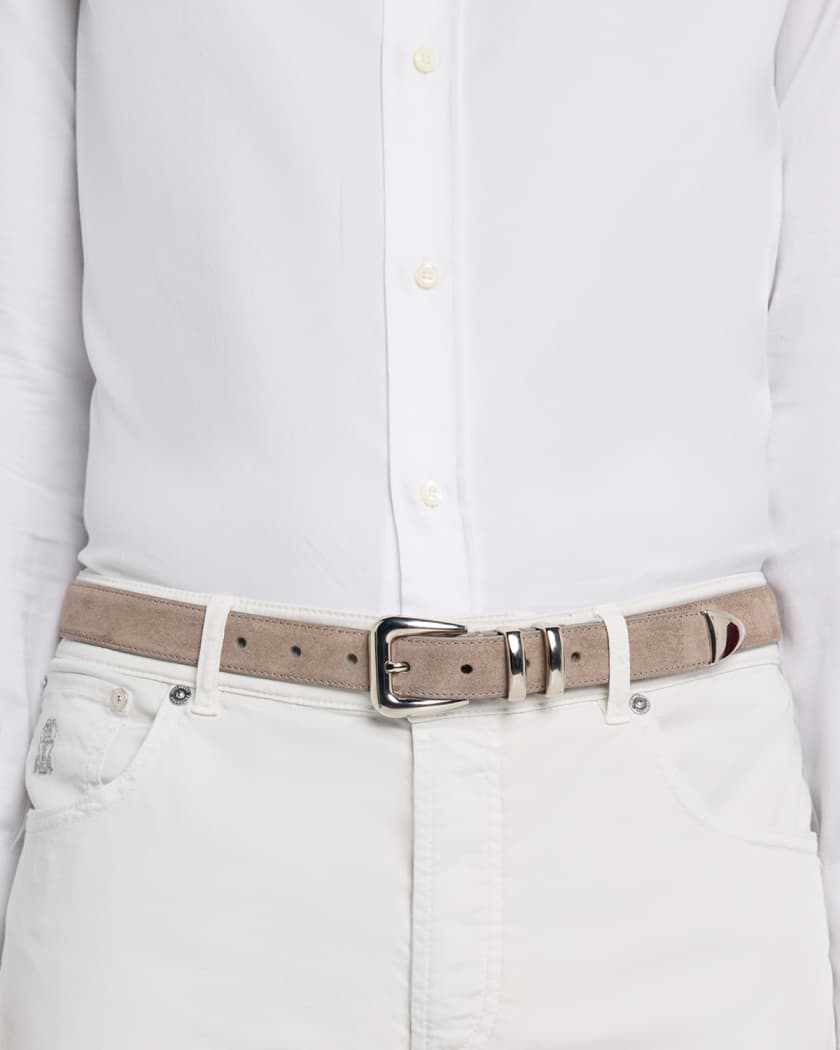 Brunello Cucinelli Men's Suede Western Belt | Neiman Marcus