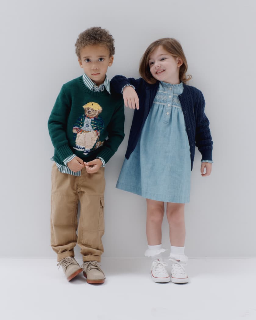 Girl's Polo Bear Mini Cable-Knit Sweater Cardigan, Size 2-6X