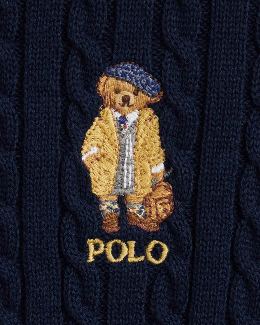 Girl's Polo Bear Mini Cable-Knit Sweater Cardigan, Size 2-6X