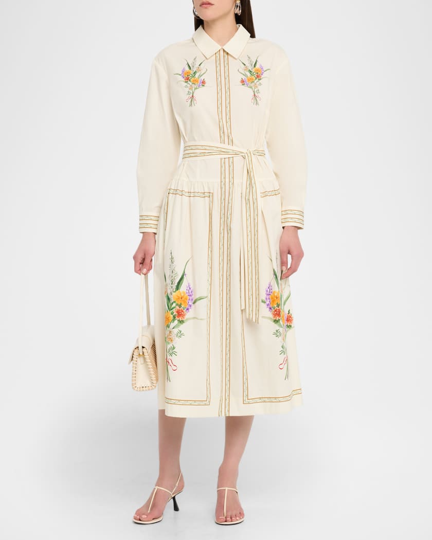 Floral-Print Cotton Midi Shirtdress