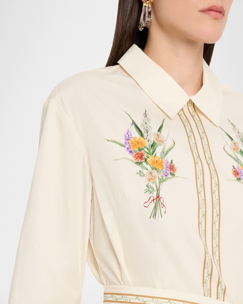 Floral-Print Cotton Midi Shirtdress