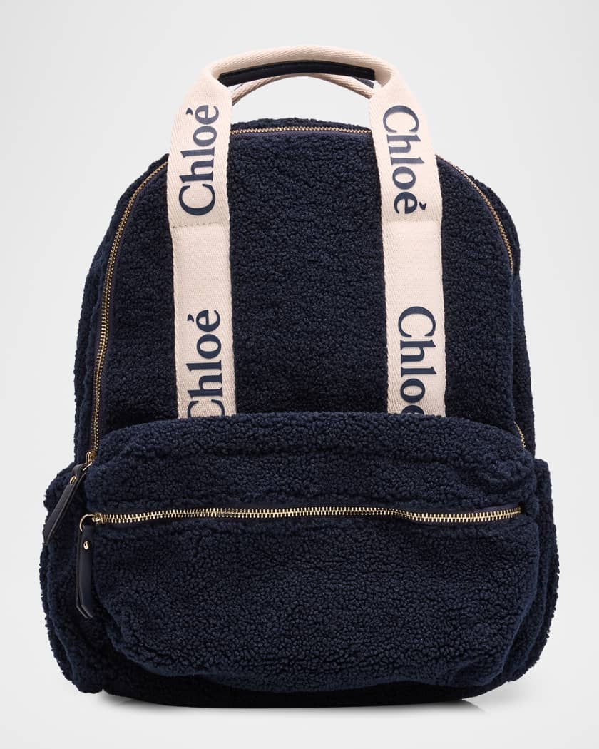 Chloe Kid's Logo-Tape Faux Shearling Backpack | Neiman Marcus
