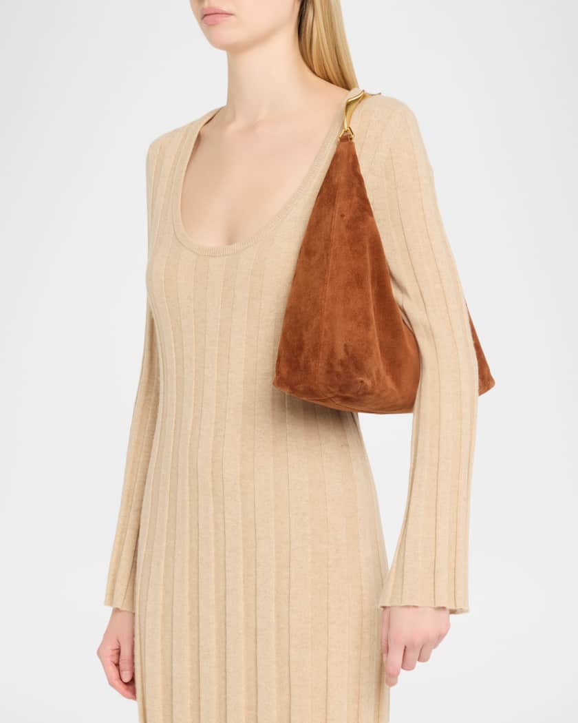 Nixi Suede Twist-Handle Hobo Bag