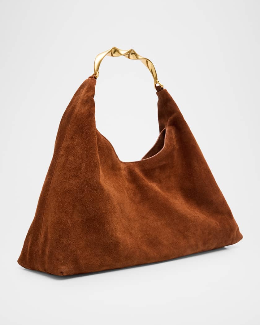 Nixi Suede Twist-Handle Hobo Bag