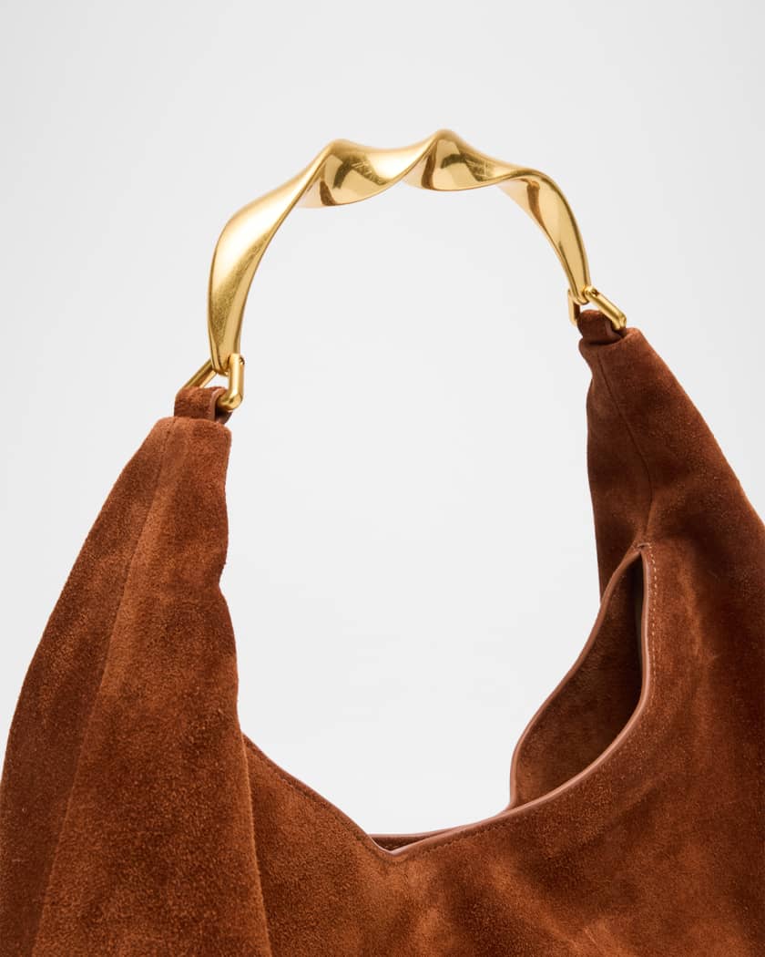 Nixi Suede Twist-Handle Hobo Bag