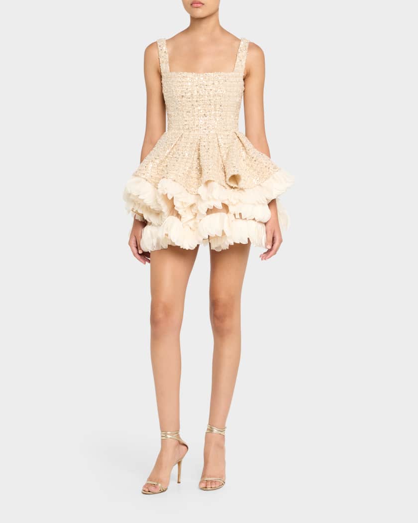 Catalina Beaded Fit-&-Flare Ruffle Mini Dress