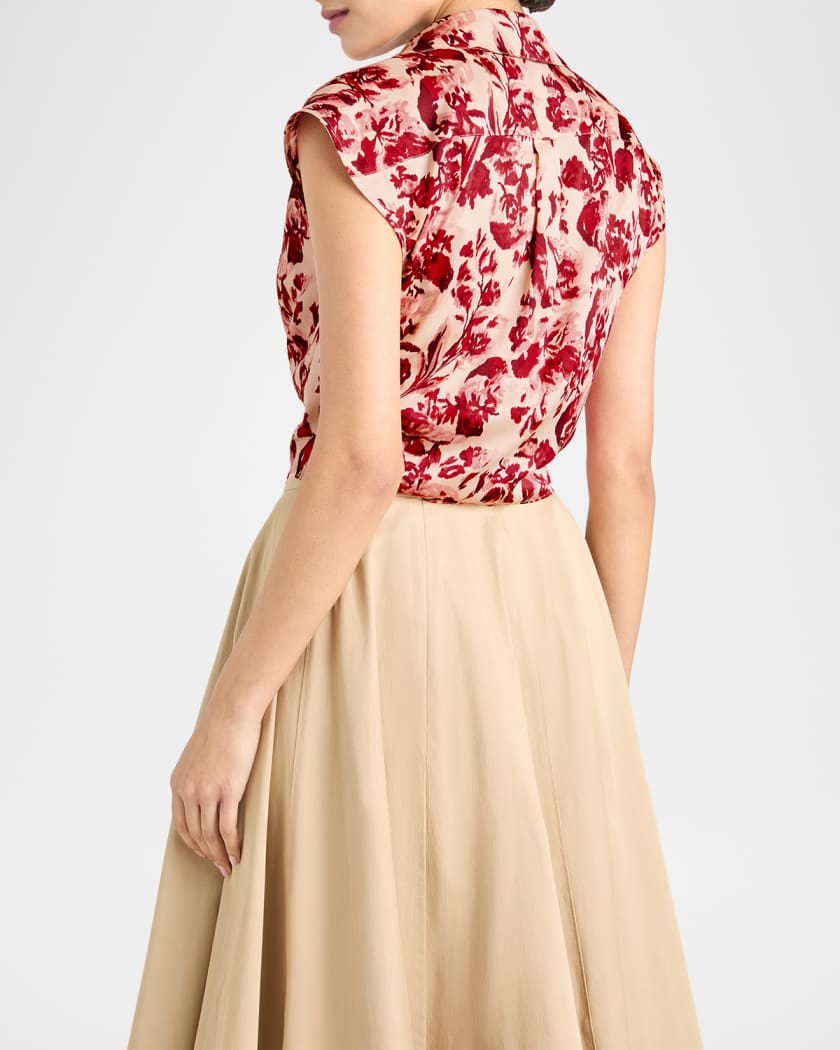 Cinq a Sept Marianna Floral Ribbons Tie Top | Neiman Marcus