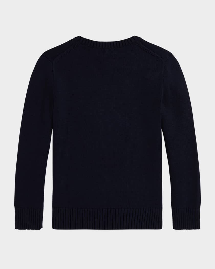 Boy's Dog Intarsia Knit Cotton Crewneck Sweater