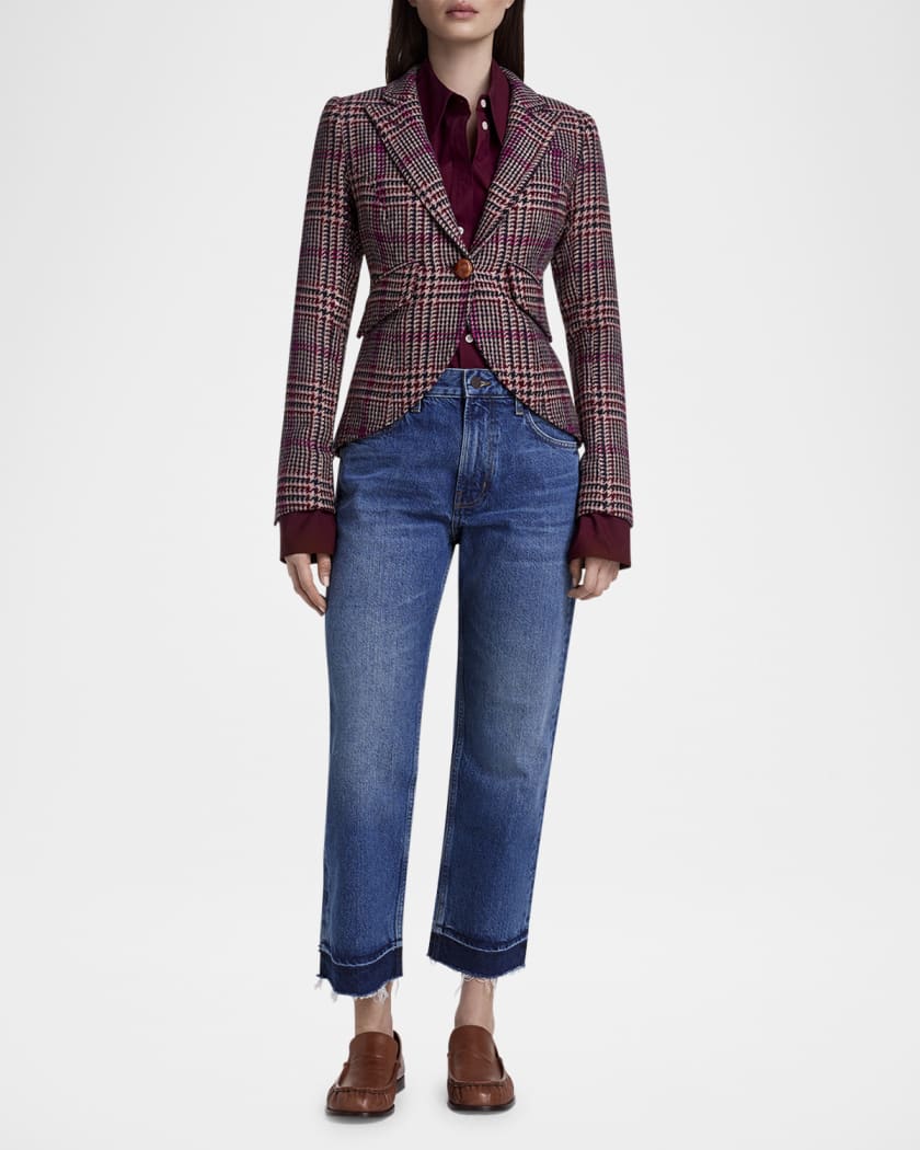 Houndstooth Wool One-Button Blazer