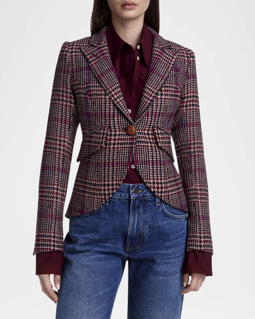 Houndstooth Wool One-Button Blazer
