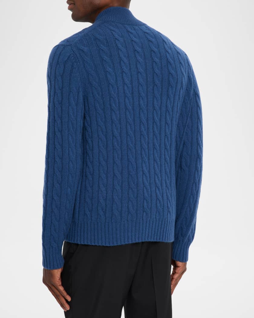 Men's Cashmere Cable Knit Full-Zip Sweater with Pockets