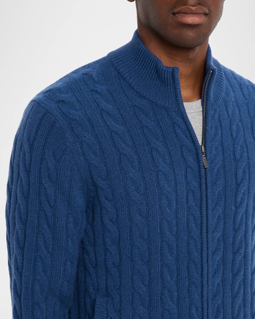 Men's Cashmere Cable Knit Full-Zip Sweater with Pockets