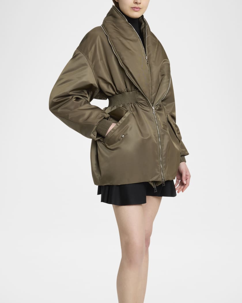 Dual-Zipper Shawl Collar Bomber Jacket