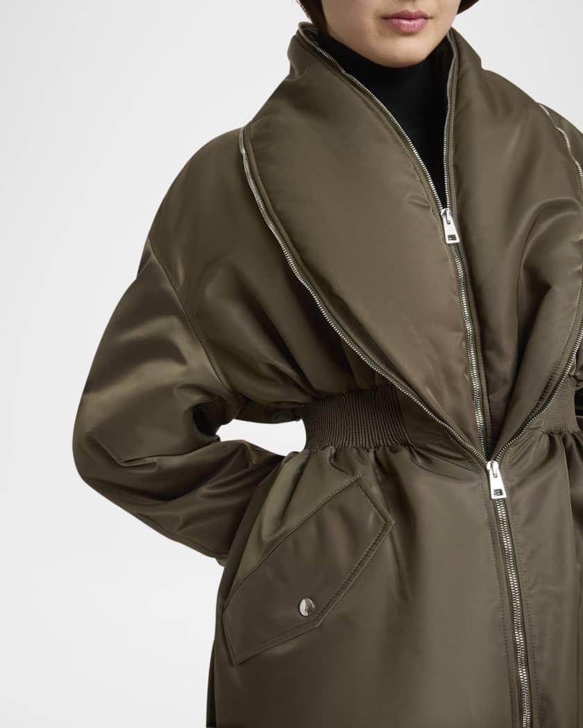 Dual-Zipper Shawl Collar Bomber Jacket