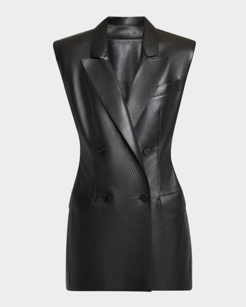 ベスト・ジレ GIVENCHY SS21 JACKET WITHOUT SLEEVES (BW30CH12JF_001) Givenchy Sleeveless Double-Breasted Leather Jacket | Neiman
