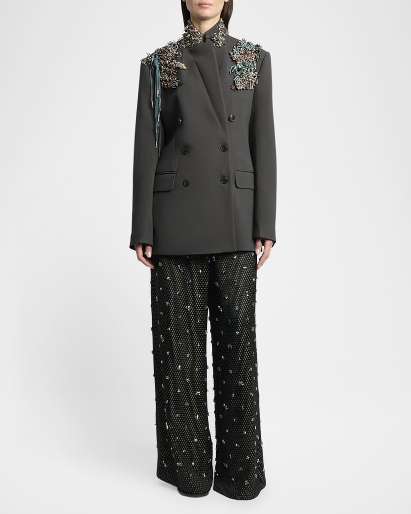 Dries Van Noten Embellished Double-Breasted Blazer | Neiman Marcus