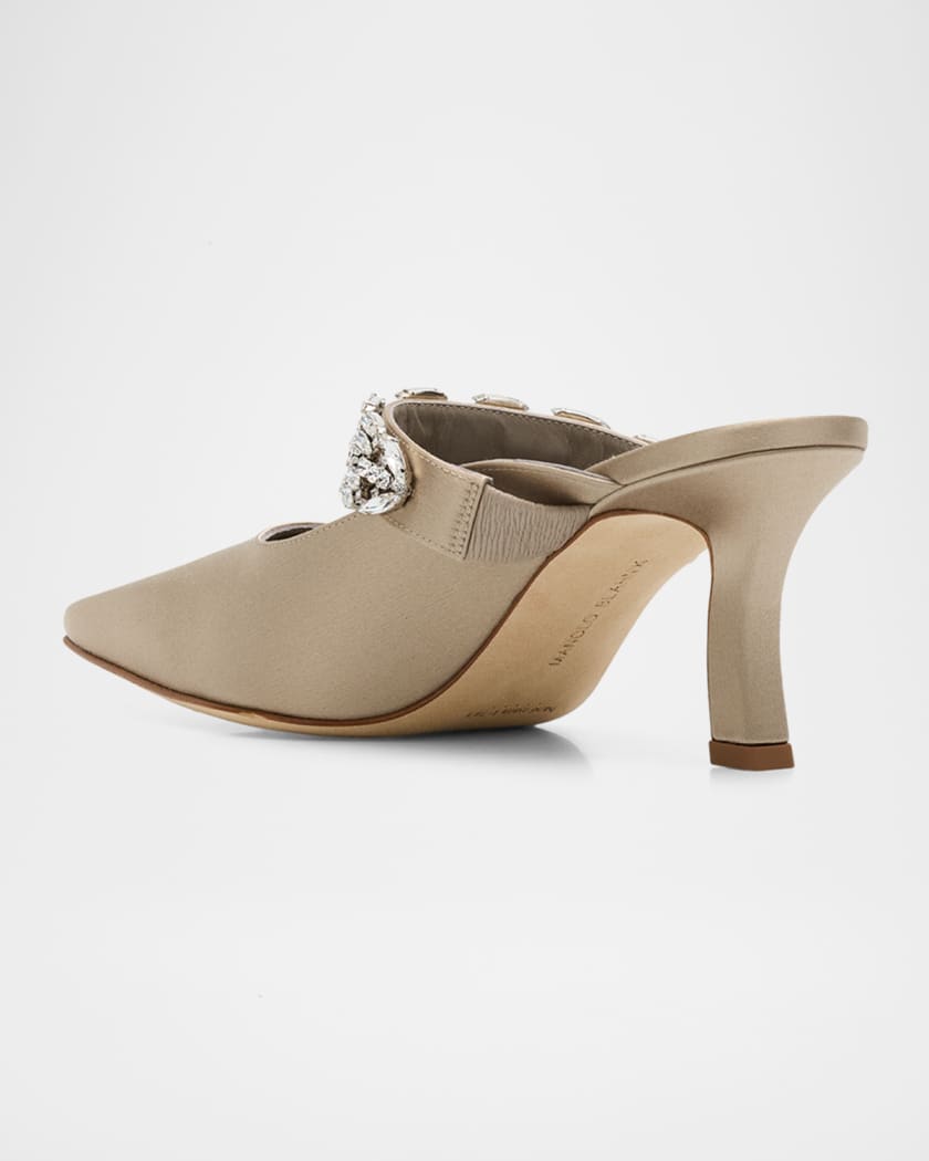 アパルトモン　MANOLO BLAHNIK CAROLYEN MULE MANOLO BLAHNIK Carolyne 50 leather-trimmed pleated satin