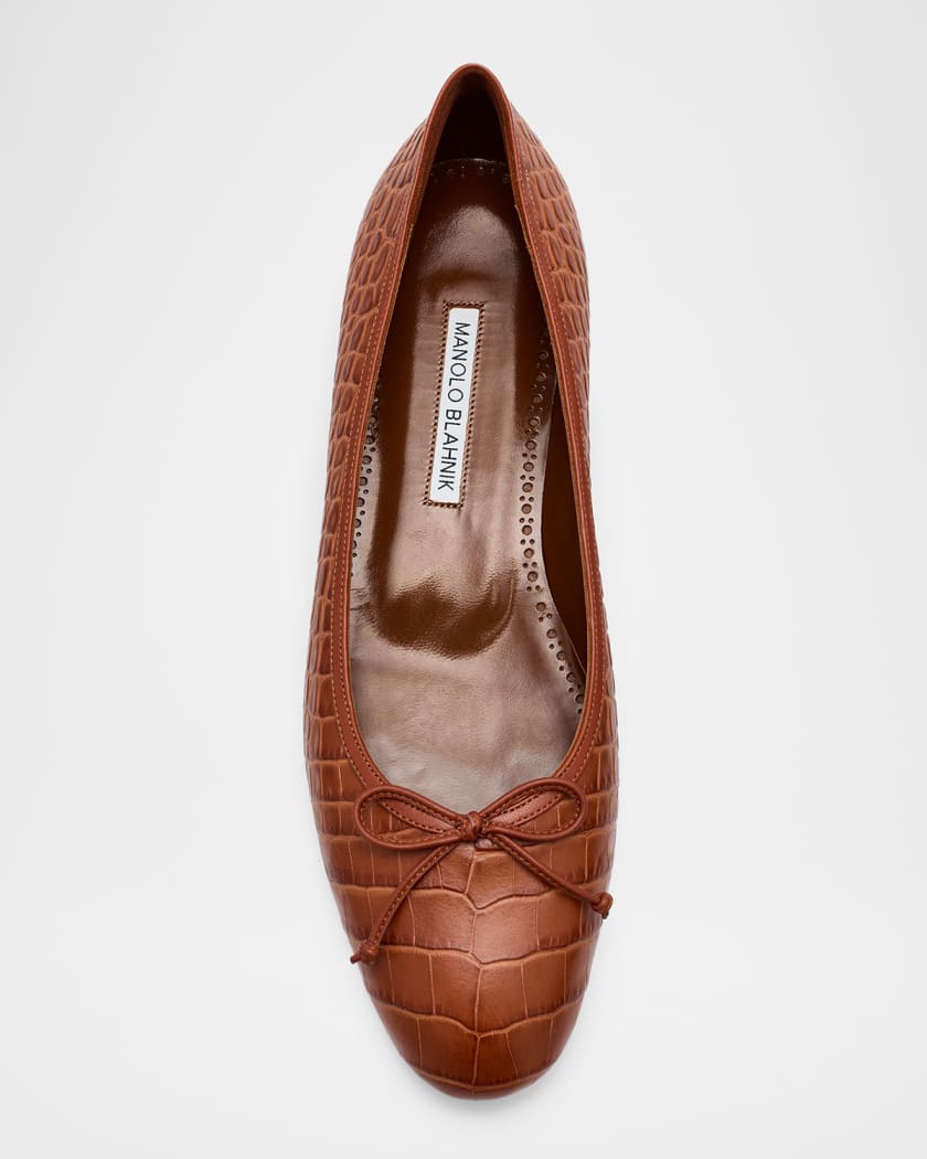 Verallim Croc-Embossed Leather Ballerina Flats | Neiman Marcus