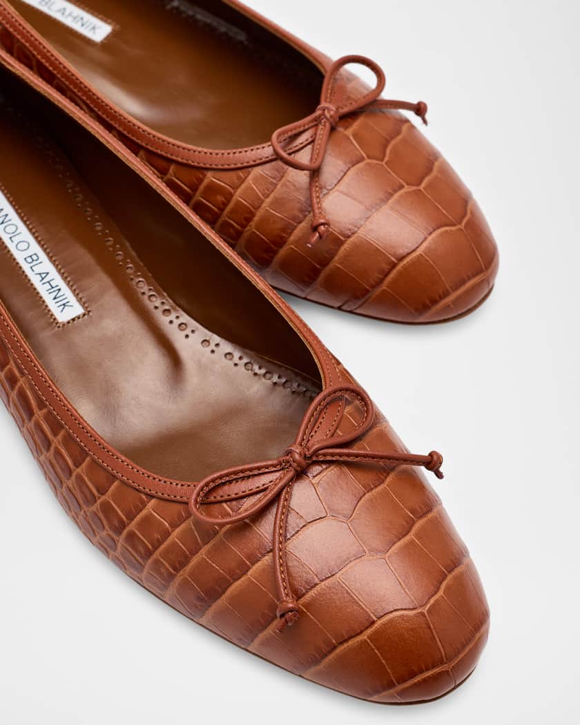 Verallim Croc-Embossed Leather Ballerina Flats | Neiman Marcus