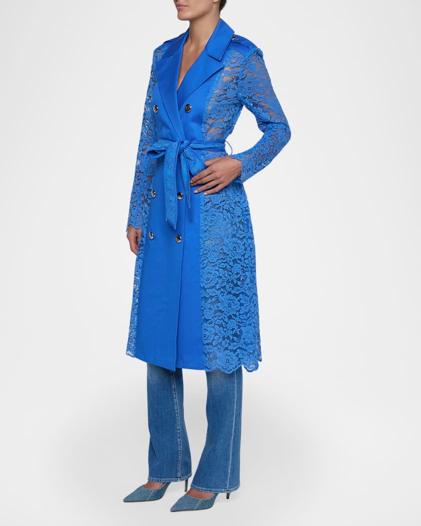 L'Agence Amata Belted Lace Trench Coat | Neiman Marcus