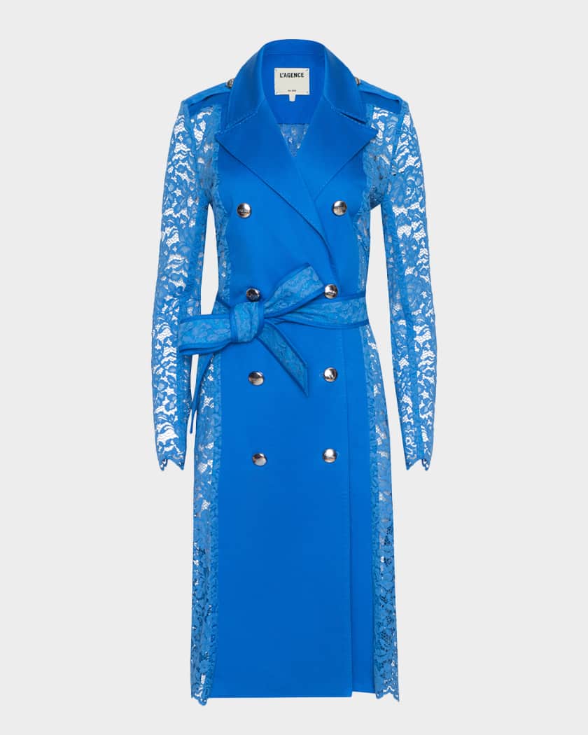 L'Agence Amata Belted Lace Trench Coat | Neiman Marcus