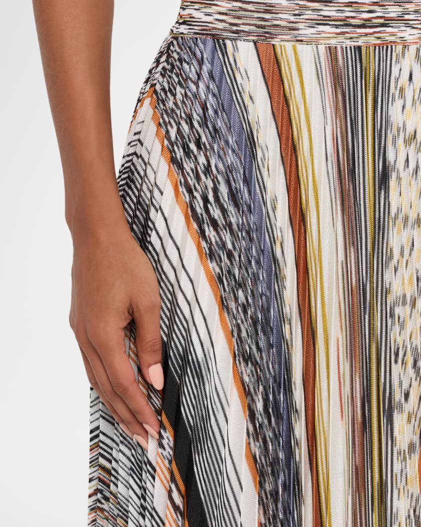 Striped Pleated Knit Midi Skirt