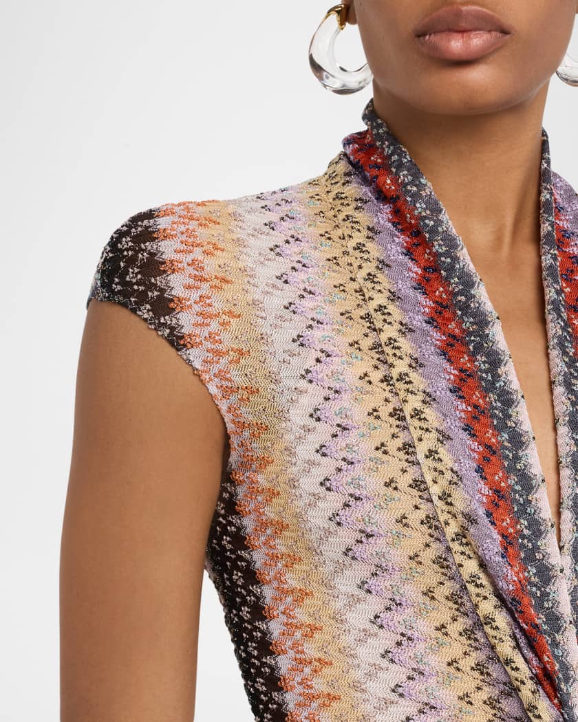 Metallic Striped Cap-Sleeve Twisted Maxi Dress