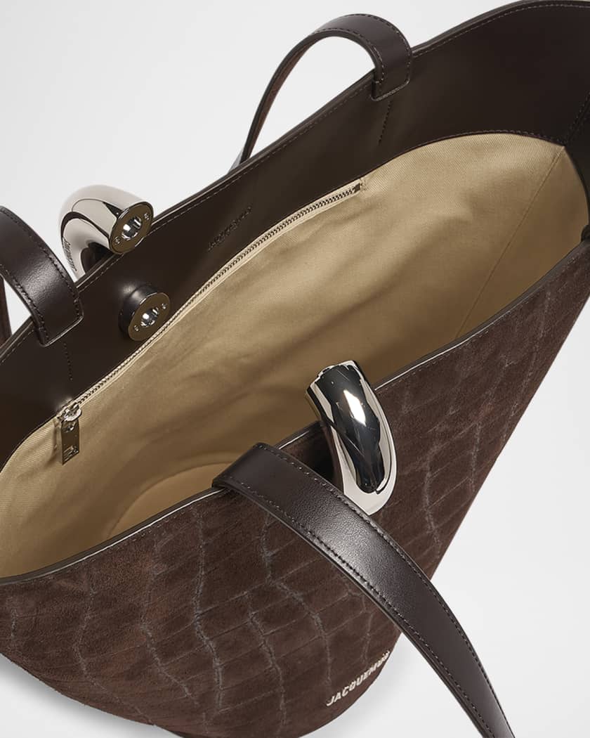 Jacquemus Le Bambola Moyen Croc-Embossed Suede Tote Bag