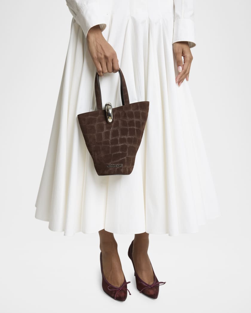 Le Petit Bambola Croc-Embossed Suede Shoulder Bag 