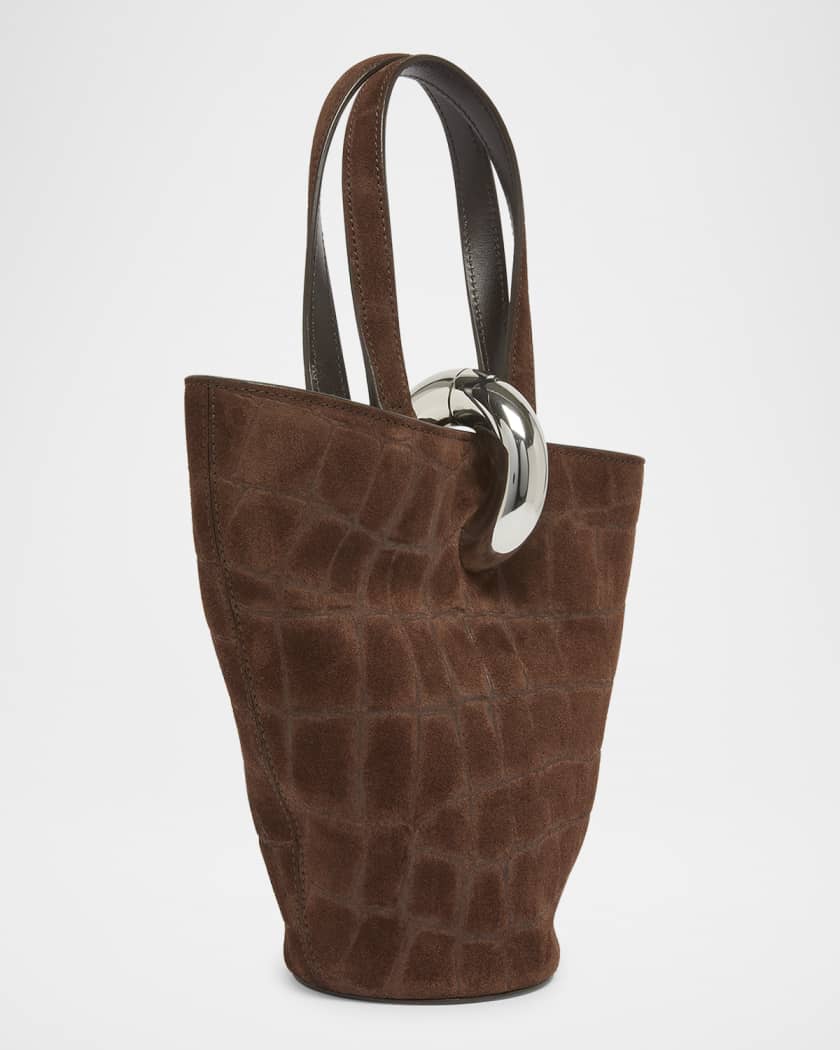 Le Petit Bambola Croc-Embossed Suede Shoulder Bag 