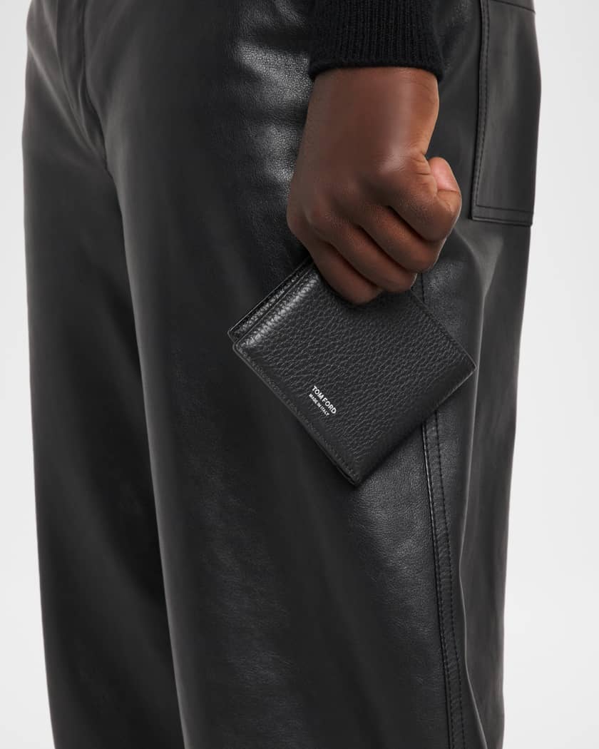 Men's Leather Elongated T Line Bifold Wallet