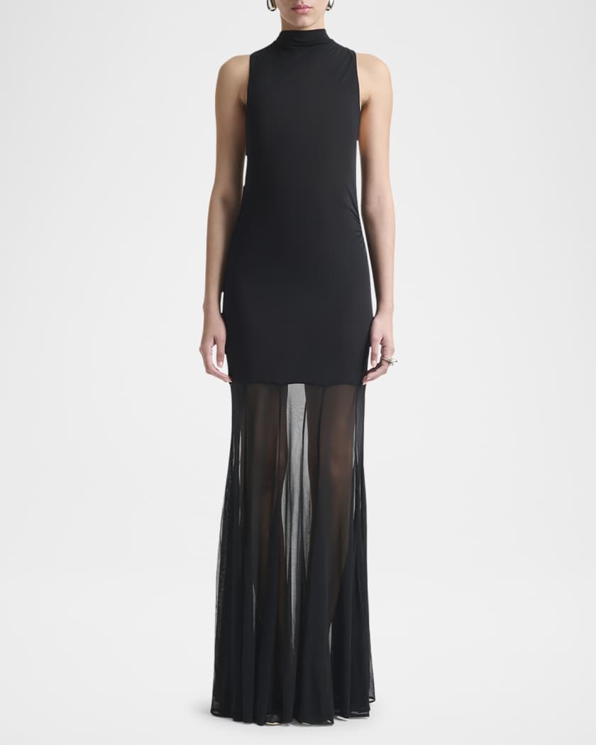 Alicka Turtleneck Sleeveless Sheer Maxi Dress
