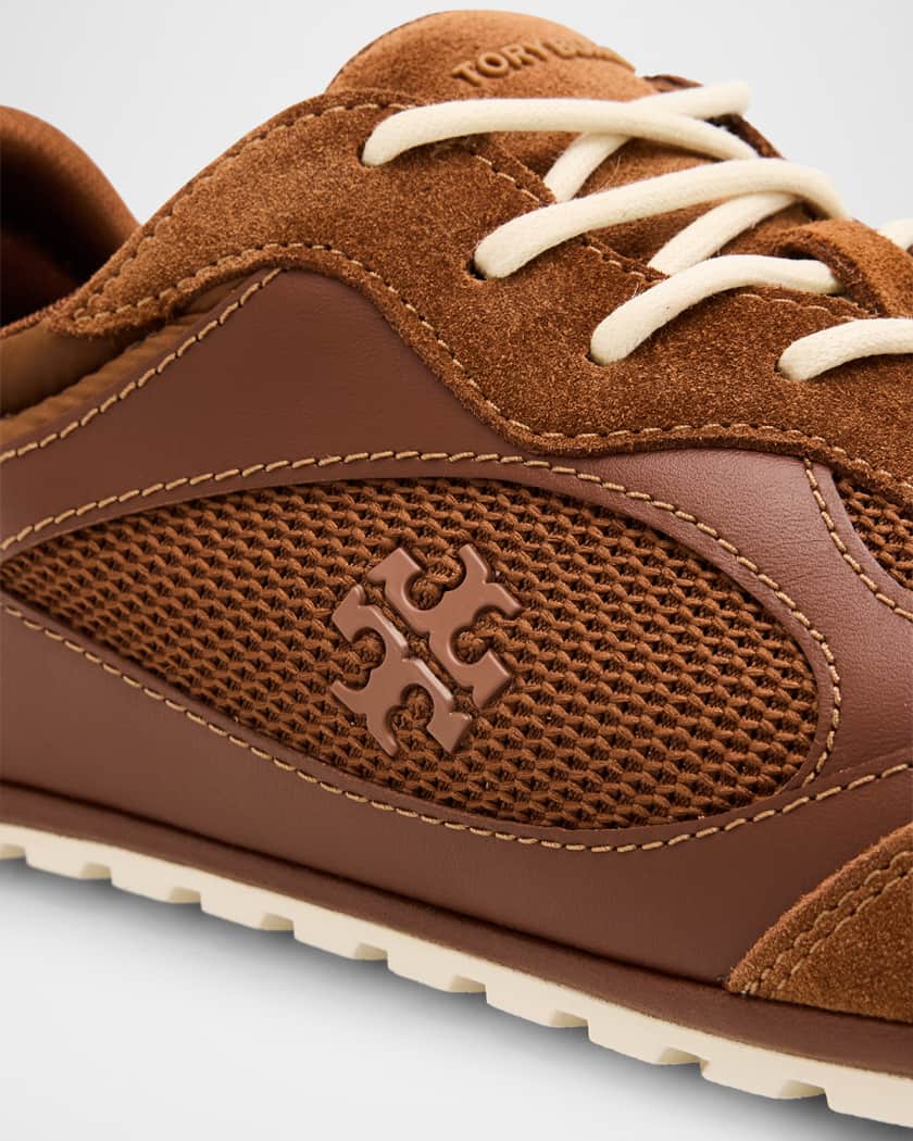 トリーバーチ　トリーロゴ　レザー＆スエード　スニーカー　ブラックブラウン　US7 Field Leather and Suede Low-Top Sneakers | Neiman Marcus