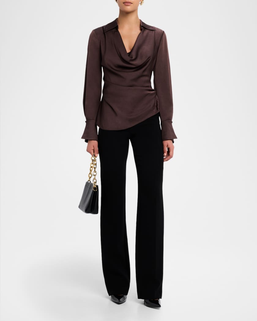 Symone Long-Sleeve Cowl-Neck Top