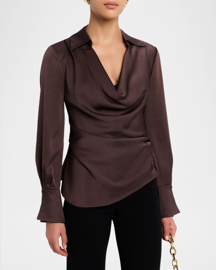 Symone Long-Sleeve Cowl-Neck Top