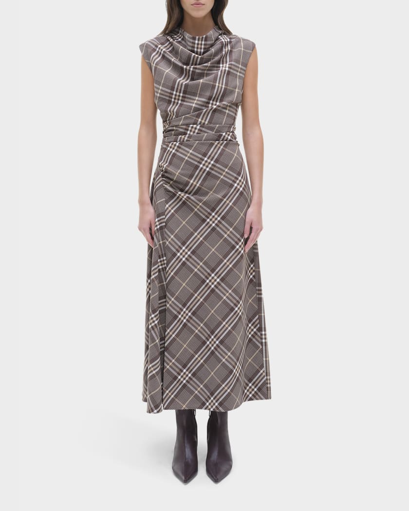 Burke Draped Plaid Midi Dress