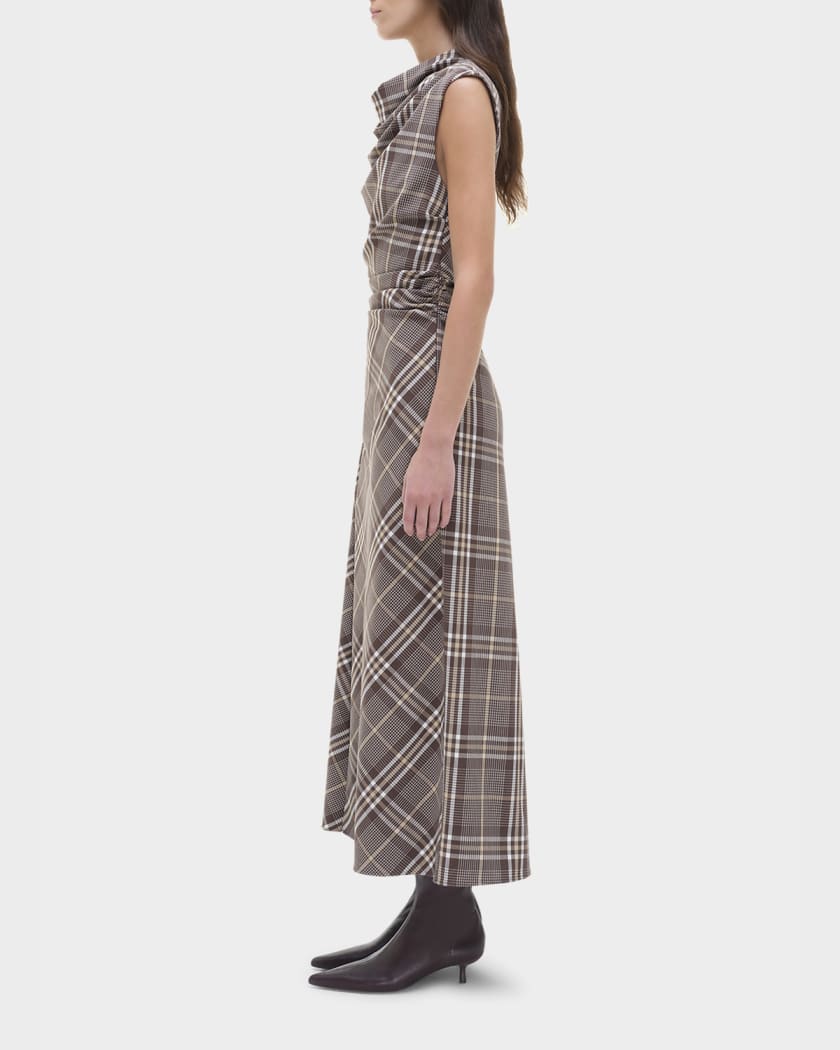 Burke Draped Plaid Midi Dress
