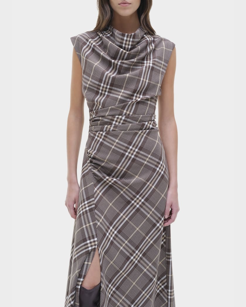 Burke Draped Plaid Midi Dress