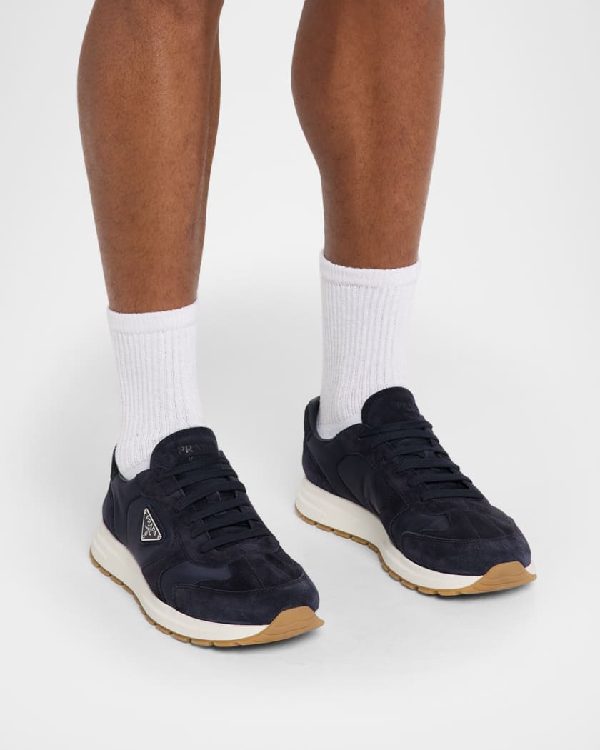 Prada Men's Prax Suede & Re-Nylon Low-Top Sneakers | Neiman Marcus