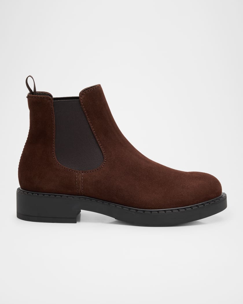 Prada Men's Rubber-Sole Suede Chelsea Boots | Neiman Marcus