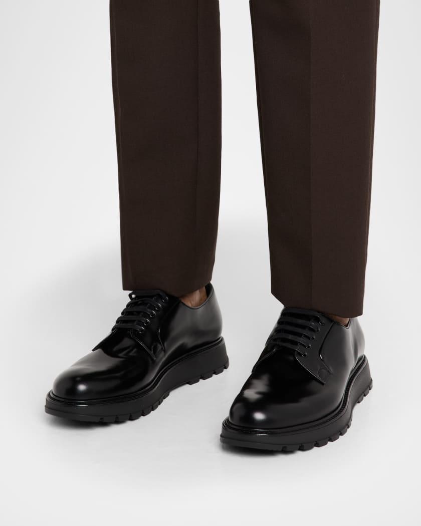 Prada Men's Brushed Leather Lace-Up Shoes | Neiman Marcus