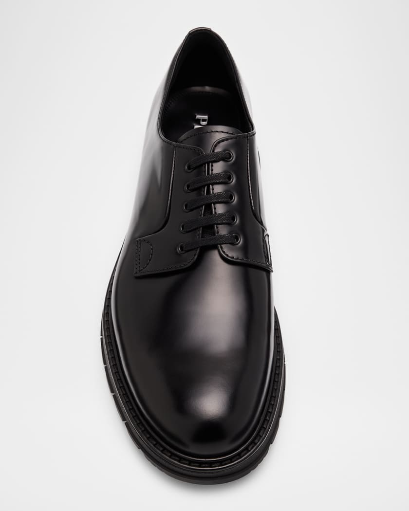 Prada Men's Brushed Leather Lace-Up Shoes | Neiman Marcus